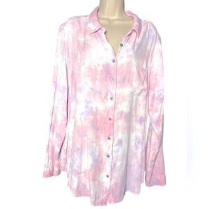 TORRID BABY PINK tie-dye shirt Front pockets buttoned cuffs, 3X Pointed collar